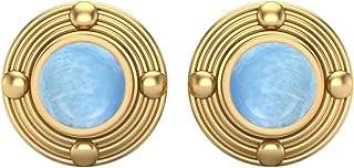 6mm Round Shape Birthstone Larimar Stud Earrings in 925 Sterling Silver, Minimalist Delicate Jewelry