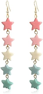 Unique Handmade Bohemian Lightweight Colorful Rainbow Chain Star Dangle Drop Earrings Cute Acrylic Multicolor Long Star Earrings for Women Girls Statement Jewelry Gifts