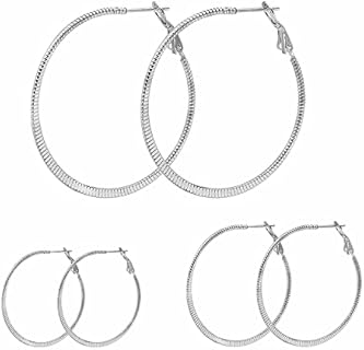 3 Pairs Hoop Earrings for Women 316L Stainless Steel Hypoallergenic Polished Rounded Hoops