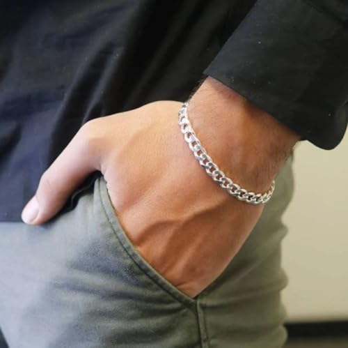 ARGENTO REALE Italian 925 Sterling Silver Heavyweight Curb Cuban Necklace For Men, Thick Heavy Necklaces In Solid Sterling Silver, Mens Link Chain and Bracelet 6.75MM -9MM