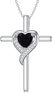 Lobster Clasp Heart-Cross Pendant Necklace with Rolo Chain & Base Gem - Perfect Gift for Mom, Wife, Teen Girls - 925 Sterling Silver