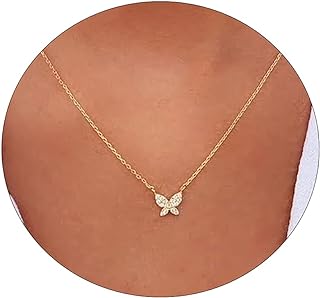 14K Gold-Plated Brass Butterfly Pendant Necklace with Cubic Zirconia, Cable Chain Type, Ideal Gift for Women, Minimalist Charm Design by MIDEEO