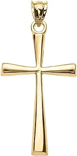 Unisex 14K Gold Flared Cross Pendant Necklace, Superior Craftsmanship from USA, Available in Yellow/Rose/White Gold with Fluted Bail, Ideal Gift for Any Occasion