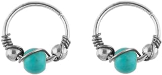 Unisex Turquoise Nose Rings with Hinged Segment Clasp for Daily Wear - 2Pcs Hypoallergenic 316L Surgical Steel Hoops, 20G - Versatile Tragus/Septum Piercing Body Jewelry