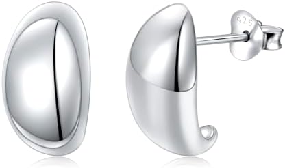 S925 Sterling Silver Statement C Shape Stud Earrings Chunky Dome Hoop Earrings for Women Jewelry Gifts
