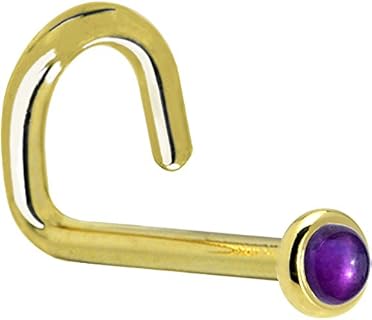 Elegant 14k Solid Yellow Gold Nose Stud with Genuine 2mm Amethyst - Handmade Left Nostril Screw Design - Comfortable Standard 18 Gauge - Ideal for Daily Wear or Special Occasions