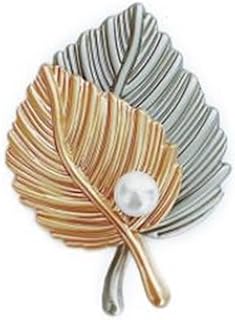 Vintage Pearl-Adorned Maple Leaf Brooch with Clutch Clasp for Women - Dual Leaf Design