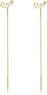 Push Back Cubic Zirconia Silver Chain Threader Dangling Earrings for Multiple Piercings, Ideal Gift