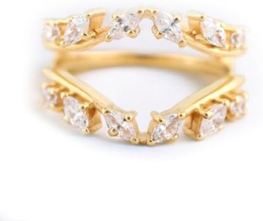 Handmade Yellow Gold Leaf Floral Wedding Band Guard with CZ Diamonds - Unique Marquise Shaped Gemstone Ring Wrap for Her by ShubhKrishnaJewels