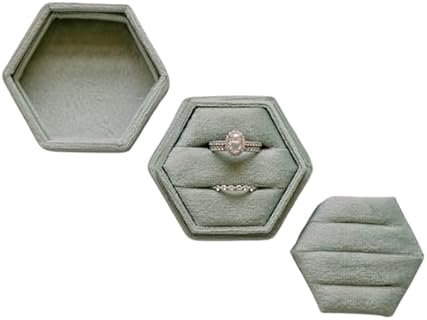 Velvet Ring Box Wedding Day | 2-in-1 Elegant Sage Green Engagement Ring Box | 3 Slot Ring Box or Double Ring Box | Hexagon Wedding Ring Boxes for Ceremony | Ring Box for Proposal Light Green/Mist
