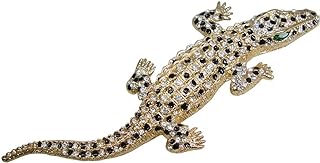Gold Tone Long Gecko Animal Pendant Woman's Crocodile Brooch Pin Clear Crystal Lizard