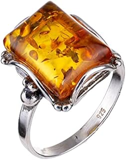 Sterling Silver and Baltic Honey Amber Rectangle Ring Makell