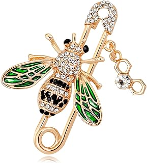YOQUCOL Cute Honeybee Bee Brooch Pin Cubic Zirconia CZ Crystal Enamel Golden Tone For Women