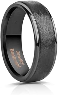 6mm Mens Black Tungsten Carbide Wedding Mens Band Ring Bevelled Edges Comfort Fit