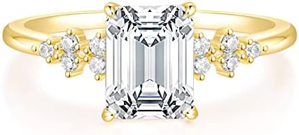 TIGRADE 3CT Engagement Ring for Women Emerald Cut Cubic Zirconia Promise Ring 14K Gold Plated CZ Eternity Wedding Band Size 3-11