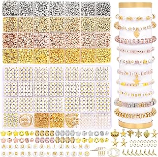 Gold and Silver A-Z Letter Spacer Beads Kit by XIMISHOP - High-quality Acrylic Craft Supplies for Personalized Bracelet and Jewelry Making - Ideal for Kids & Adults, 28 Unique Designs
