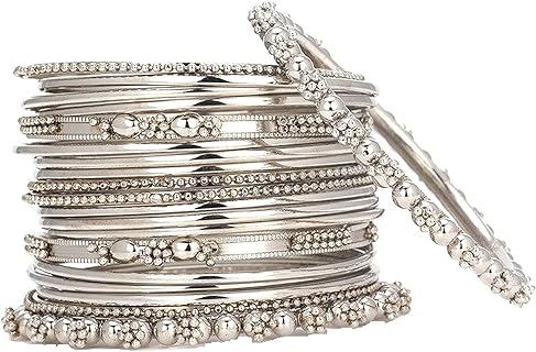 Spring Ring Clasp Vintage Bangle Bracelets with Box Chain for Women, Antique Oxidized Copper Design (18 Pcs)