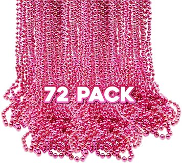 Windy City Novelties 72-Pack Pink Metallic Bead Necklaces - Perfect for Gender Reveal, Breast Cancer Awareness, Party Favors, Celebrations & Festive Decorations