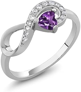 Gem Stone King 925 Sterling Silver Gemstone Birthstone Infinity Ring | Heart Shape 4MM | Wedding Engagement Anniversary Promise Ring For Women | Available in Size 5,6,7,8,9