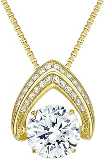 NANA Jewels' 925 Sterling Silver Omega Necklace with Dancing Cubic Zirconia Pendant, Yellow Gold Plated Box Chain with Lobster-Claw Clasp, Designed for Luxury and Shine
