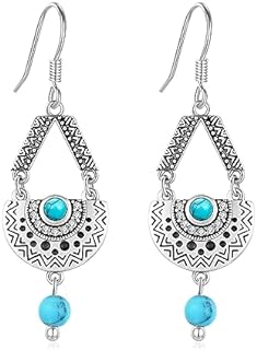 Vintage Elegance Turquoise Dangle Earrings with Sterling Silver French Wire Back Finding for Women and Girls
