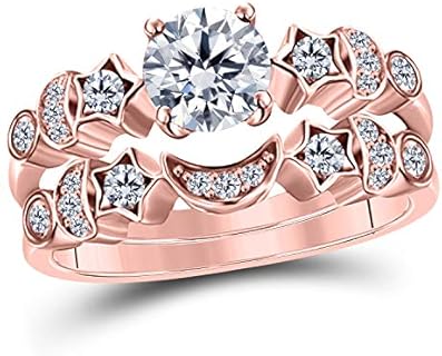 Moon Star Style Wedding Band Bridal Set 1.75 tcw Cubic Zirconia Engagement Ring Set Size 4 to 11