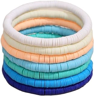 Pingyongchang Surfer Clay Bead Bracelets Elastic Colorful Polymer Beaded Stackable Stretch Bracelet Bohemia Summer Handmade Rainbow Beach Layering Bracelet for Women Girls Jewelry