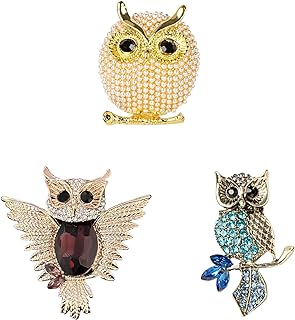 Charming Owl Golden Brooches Pack: Alloy Steel Rhinestone-Encrusted Pins for Women and Girls - Versatile Accessory for Clothes, Dresses, Hats, Bags