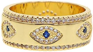 US size 6 7 8 lucky Turkish evil eye Gold wide band finger ring for women