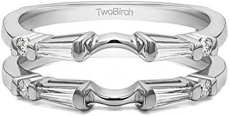 Sterling Silver TwoBirch Solitaire Enhancer with 0.46 Ct Baguette Style Cubic Zirconia - Perfect Complement for Sizes 4 + Wedding Bands & Engagement Rings