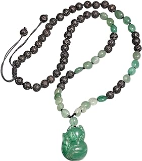 Green Aventurine Jade Fox Pendant Necklaces for Women Lava Stone Braided Beaded Rope Essential Oil Diffusers Relax Healing Crystals Necklace