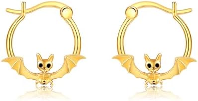 14k Soild Gold Hoop Earrings Cute Hugging Earrings Real Gold Dainty Gifts For Women Girls Halloween Christmas Gift