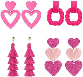 Pink Heart Earrings for Women Girls Love Heart Dangle Earrings Pink Accessories Outfits Nicki Pink Friday 2024 Tour Shirt Singer Merch