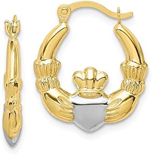 10k Yellow Gold Polished Hinged post and Rhodium Irish Claddagh Celtic Trinity Knot Hollow Hoop Earrings Measures 18x16mm Wide 3mm Thick Jewelry for Women