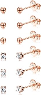 Sllaiss 6 Pairs Sterling Silver Tiny Ball Stud Earrings for Women Girls Round CZ Earrings Set