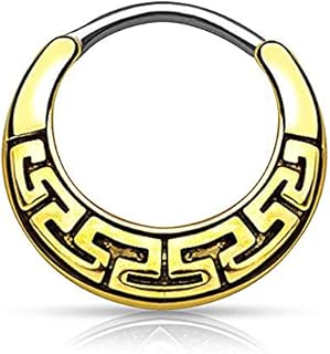 Antique Finish Stainless Steel Tribal Nose Ring with Clicker Closure, Ideal for Cartilage & Septum Piercings, Featuring Unique Tribal Design