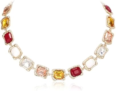 BriLove Women's Emerald Cut Crystal & Created Pearl Geometric Collar Necklace with Lobster-Claw Clasp and Curb Chain