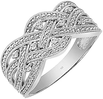 Braided Diamond Sterling Silver Wedding Ring for Women, Vintage Promise or Anniversary Band