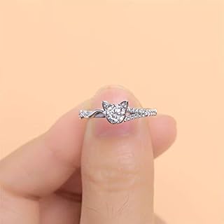 AZQ 925 Sterling Silver Fashion 18k Gold Ring Cute Cat Ring Round Cut Cubic Zirconia Anniversary Promise Rings CZ Classic Eternity Bride Engagement Wedding Band Ring for Women
