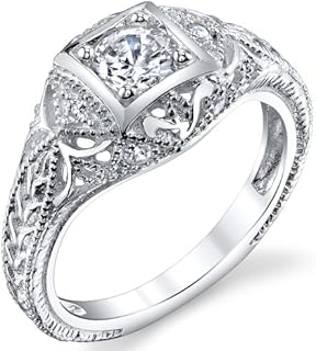 Metal Masters Carved Sterling Silver Vintage Cubic Zirconia CZ Bridal & Engagement Ring Sizes 5 to 9