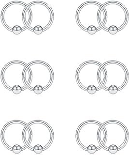SCERRING 16G Captive Bead Piercing Ring Stainless Steel Nose Septum Tragus Helix Nipple Lip Eyebrow Hoop Rings 12PCS
