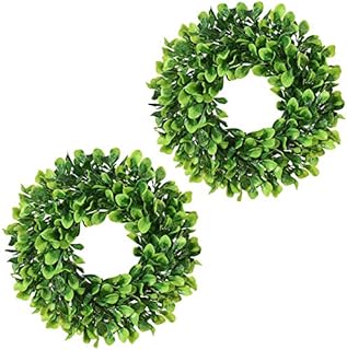 Lvydec 2-Pack Boxwood Wreaths - 11" Round Artificial Green Candle Wreaths for Home Decor, Door/Wall Mountable Design Made of Premium Plastics