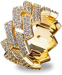 Iced Out Cuban Link Men's Wedding Band, Brass Ring with Cubic Zirconia, Ideal for Punk Style Enthusiasts, Exquisite Design, Sz 7