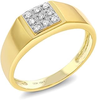 Gem Stone King Men's Solid 10k Yellow Gold Natural White Diamond Wedding Anniversary Ring (Available In Size 7,8,9,10,11,12,13)
