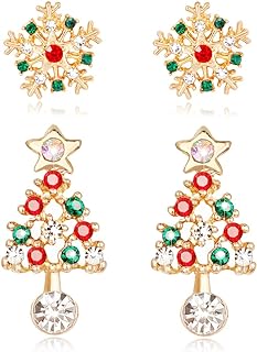 Christmas Earrings Studs Hypoallergenic Christmas Tree Snowflake Stud Earrings Winter Holiday Colorful Crystal Xmas Thanksgiving Festive Jewelry Gift for Women Girls