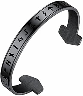 Bestyle Heavy Stainless Steel Viking Cuff Bracelet for Men Boy, Open Adjustable Bangle Raven/Wolf/Rune Bracelet Vintage Retro Cool Viking Jewelry, Gift Package