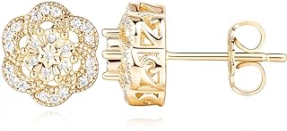 14k Gold Push Back Flower Cluster Stud Earrings with Sparkling Cubic Zirconia for Women by GLOSOLE