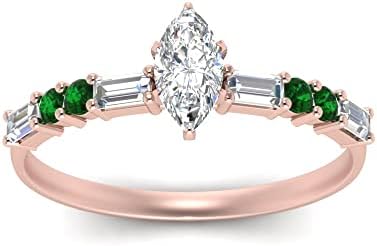 Sage Green Engagement Ring with Created Blue Sapphire in Marquise Shape, Rose Gold Plated, Vintage Classic Design, Customizable Sizes 4-12