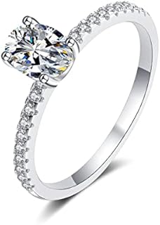 1-2CT Moissanite Engagement Ring Brilliant Oval Cut Engagement Rings for Women D Color VVS1 Clarity Lab Created Diamond Ring Sterling Silver Moissanite Rings for Womens Promise Wedding Ring