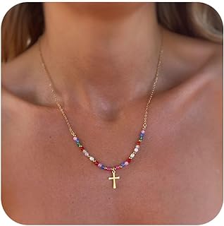 Lobster Clasp 14K Gold Plated Cross Pendant Ball Chain Choker Necklace for Women - Simple yet Trendy Faith Jewelry
